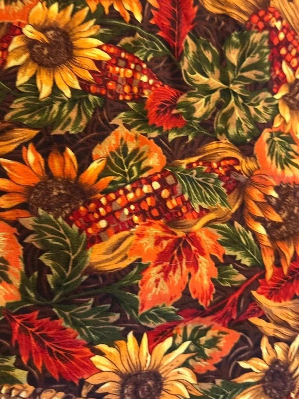Cotton Autumn Sunflower Printed Fabric Orange & Yellow